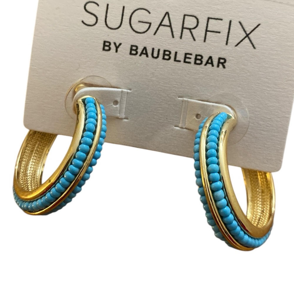 Gold and Blue beaded Hoop Earrings